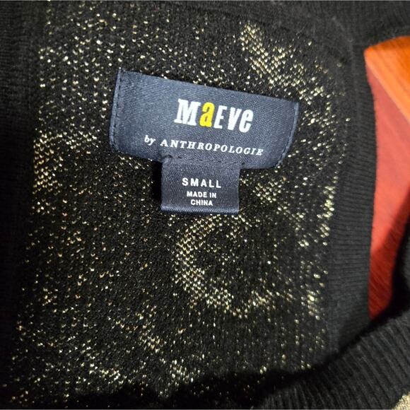 Anthropologie Maeve Black Gold Metalic Fitted Crop Sweater Vest - Picture 2 of 7
